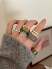 Color 27 Wide Translucent Tie-Dye Resin Chunky Asymmetrical Ring Set
