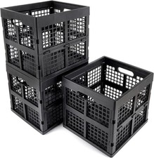 3-Pack Collapsible Plastic Storage Crates,Foldable Crates Storage,16L Black