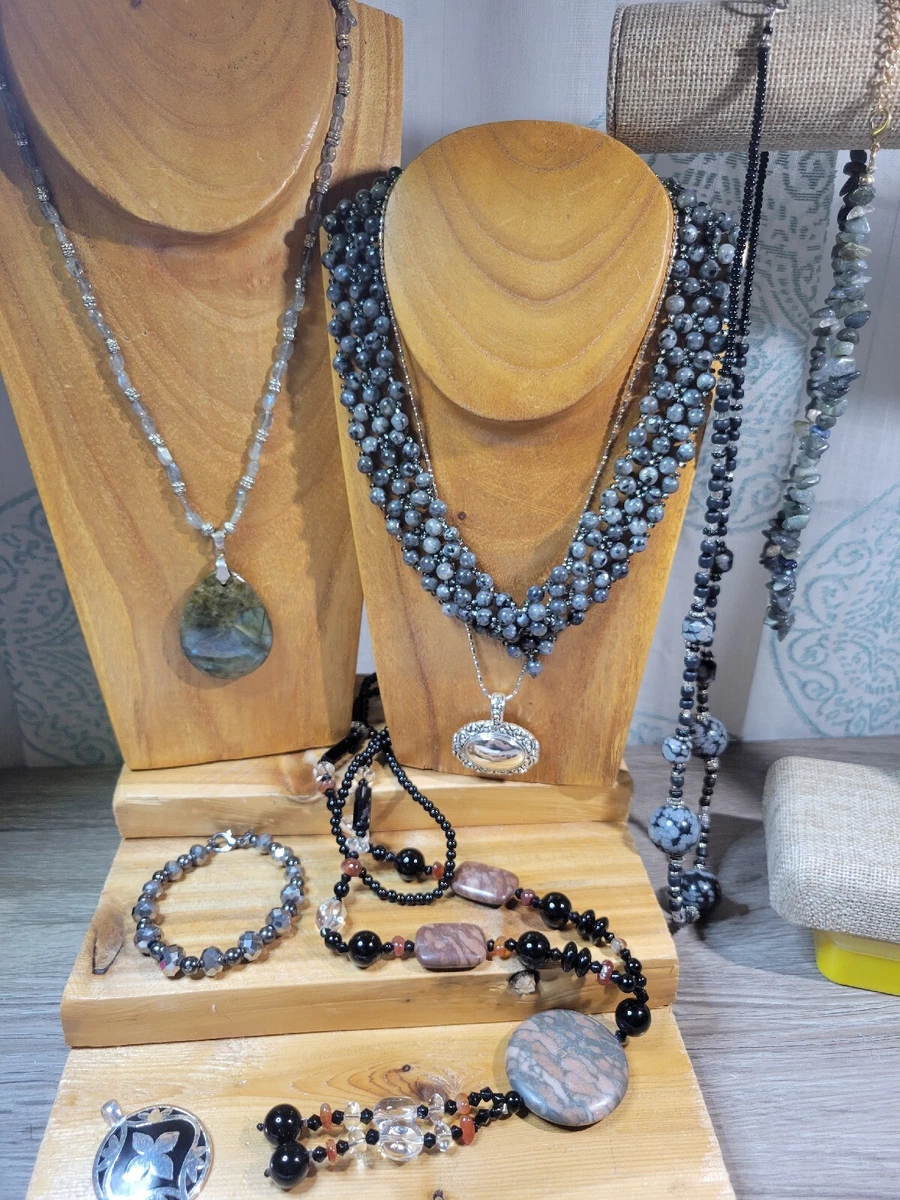 Black and Grey Gemstone and Fashion Costume Jewelry Bundle 8