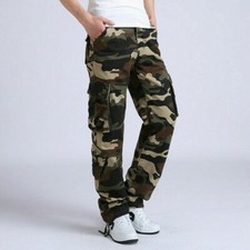 Herren Tarnfarbe Cargohose Hose mit Geradem Bein Militär Arm Viele Taschen