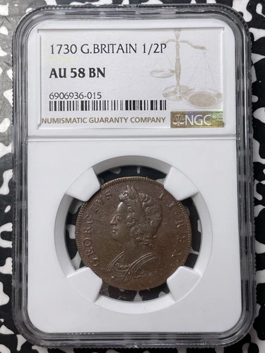 1730 Great Britain George I 1/2 Half Penny NGC AU58BN Lot#G8712