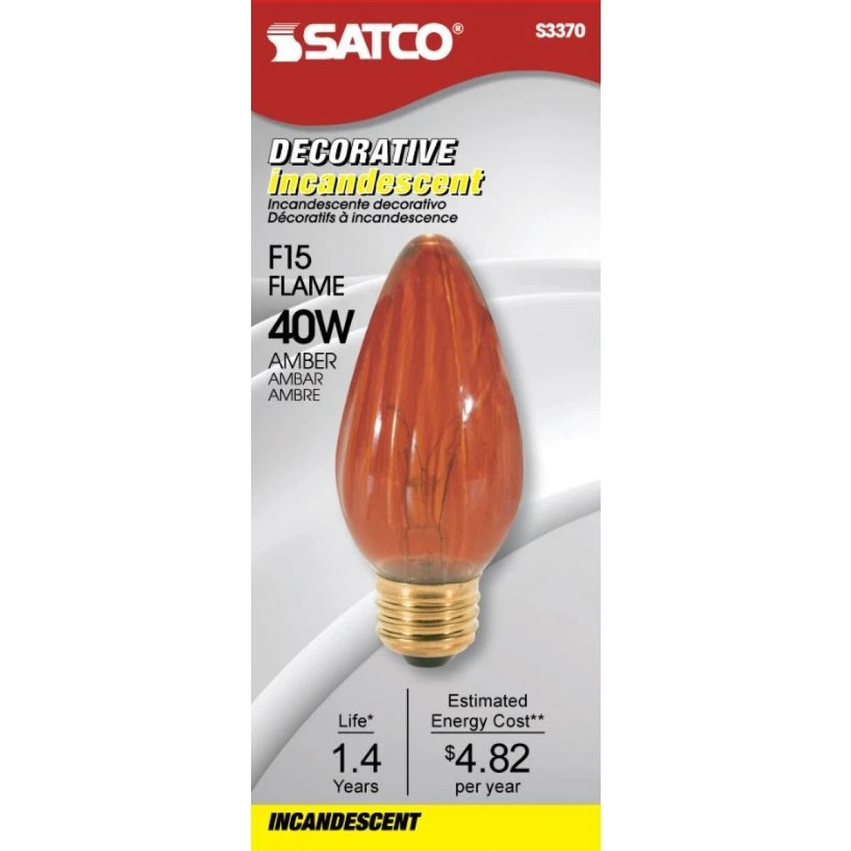 Satco S3370 - 40 Watt F15 Amber Decorative Light bulb - 120 Volts - 12 Pack - Image 2 of 4