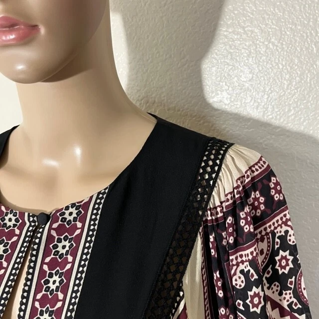 Vestido midi manga larga estampado Ezri seda viscosa SEA New York talla 6 Foto 2 de 4