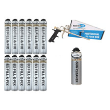 12 x Fill and Fix Expanding Gun Foam with Applicator Gun and Cleaner