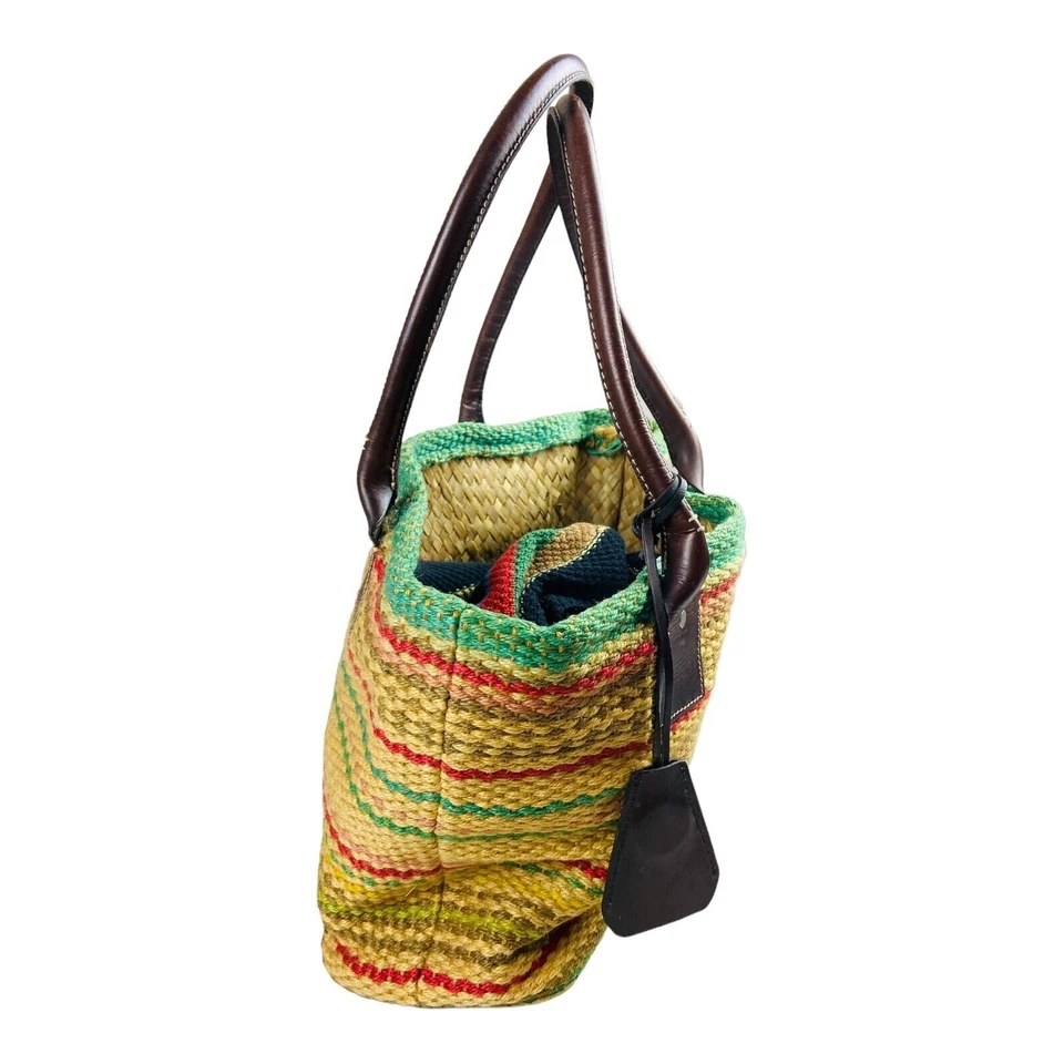 Bolso de Mano de Playa GAP Tejido Cuero Paja Rayas Yute Rayas Boho Doble Asa Foto 3 de 4