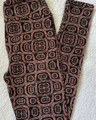 Lularoe Leggings OS Orange Black Aqua Tie Dye Damask VTG Fixable Flaw