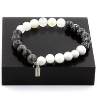 Armband Perlen Obsidian Schneeflocke + Howlith + Labradorit + Hergestellt