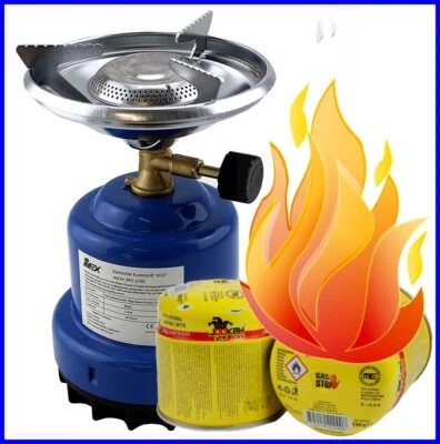 IMEX Camping Gaskocher aus Metall / plus 4 x Kartuschen 190g