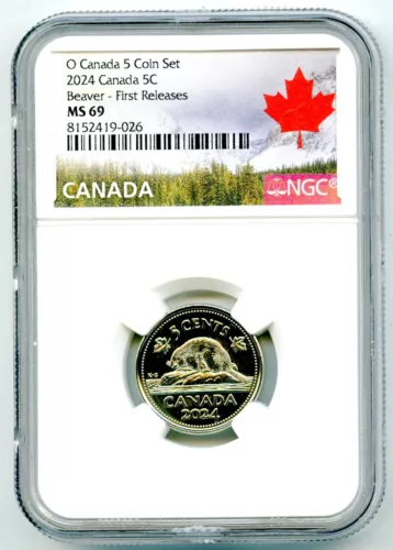2024 O CANADA 5 CENT NGC MS69 KING CHARLES III BEAVER NICKEL FIRST RELEASES TOP