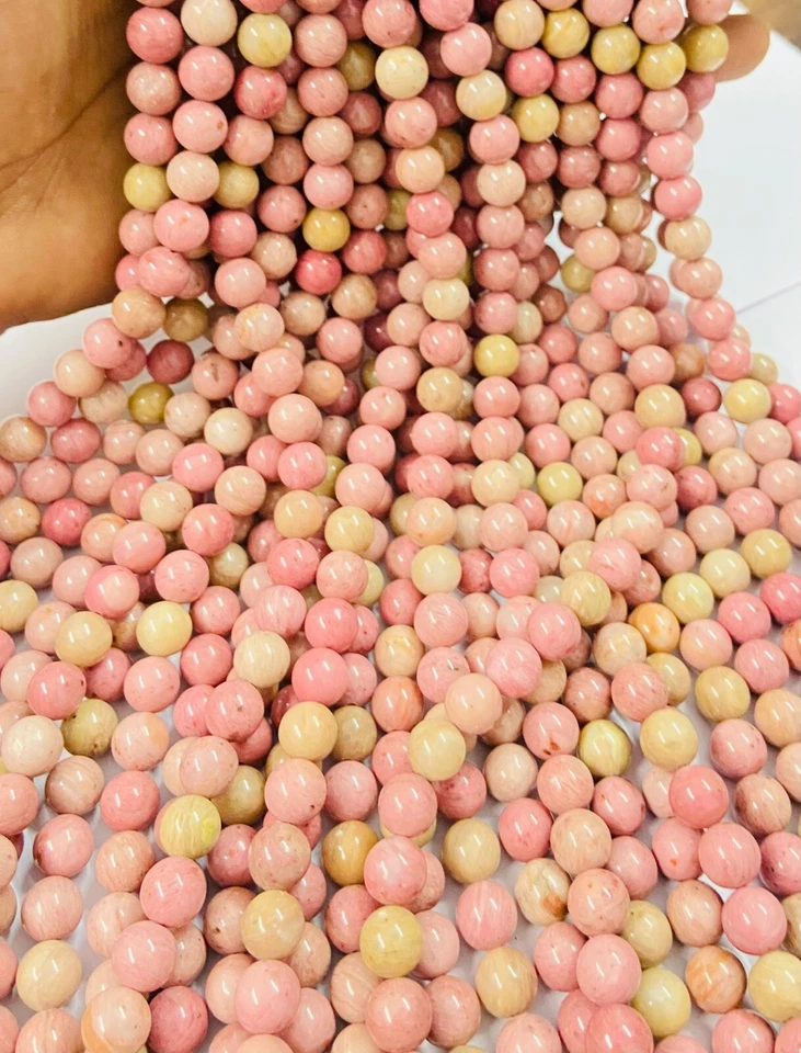 "Cuentas de rodonita rosa 15"" hilo - piedras preciosas sueltas redondas lisas cristales curativos" Foto 4 de 4