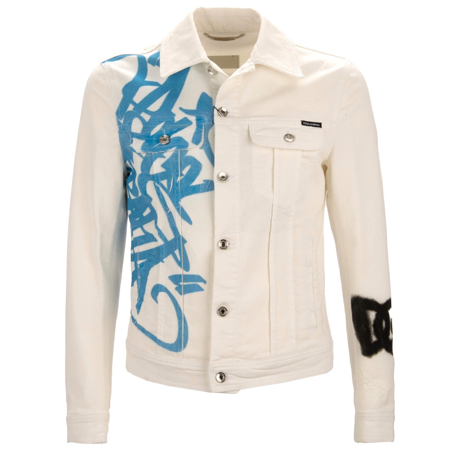 DOLCE & GABBANA DG Metal Logo Graffiti Rocco Boche Denim Jeans Jacket White