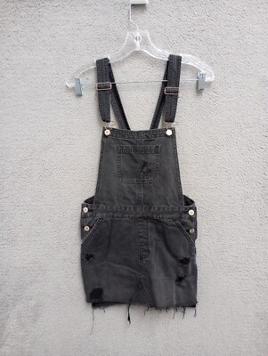 Hollister Jean Skirt Overall Womens Small Black Denim Bibs Embroidered  Pocket
