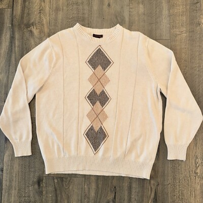 DOCKERS Men s Sweater Size XL Tan Cotton  Diamond Preppy Fisherman Cardigan