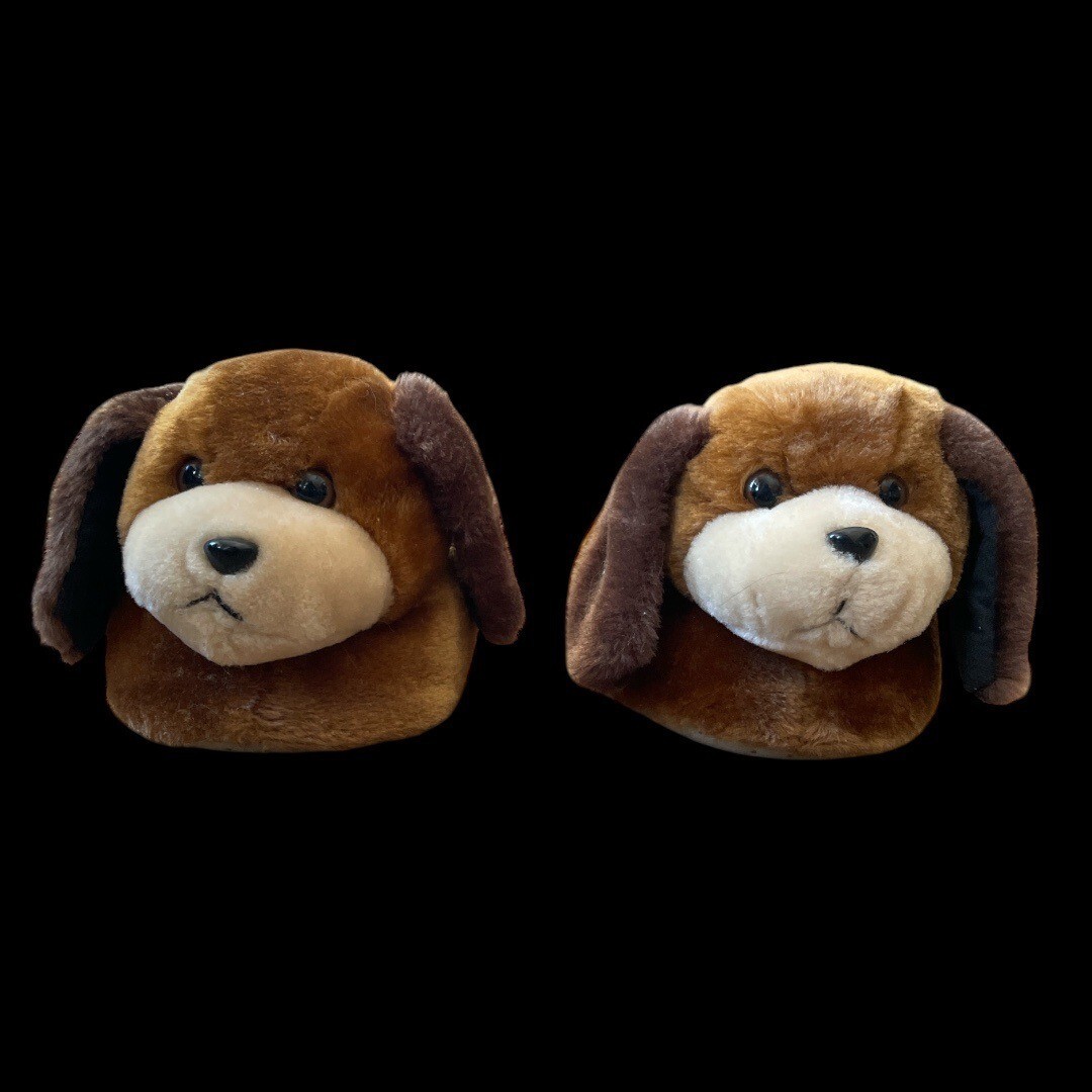 Vintage Fluffy Dog Face Plush Slippers With Ears Non-Slip Sole Ladies 9/10