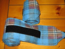 NEW set of 2 blue with purple/black plaid polo wraps horse/pony leg wraps 