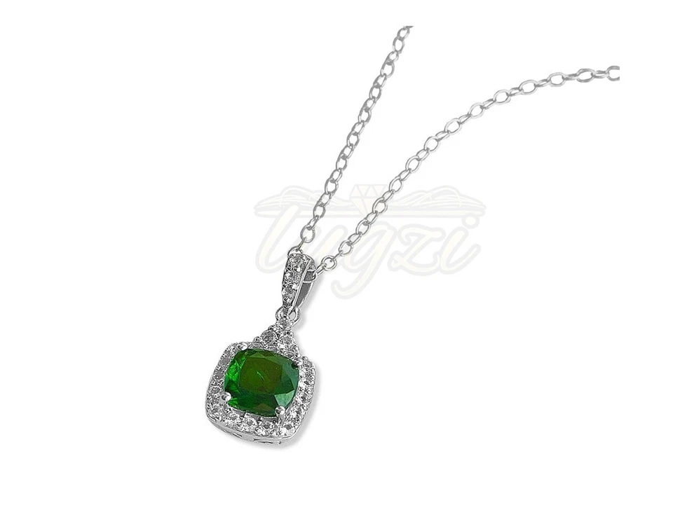 $359 SS/14KPL/925 NATURAL 1.20CTTW CHROME DIOPSIDE & TOPAZ HALO PENDANT NECKLACE - Image 4 of 4