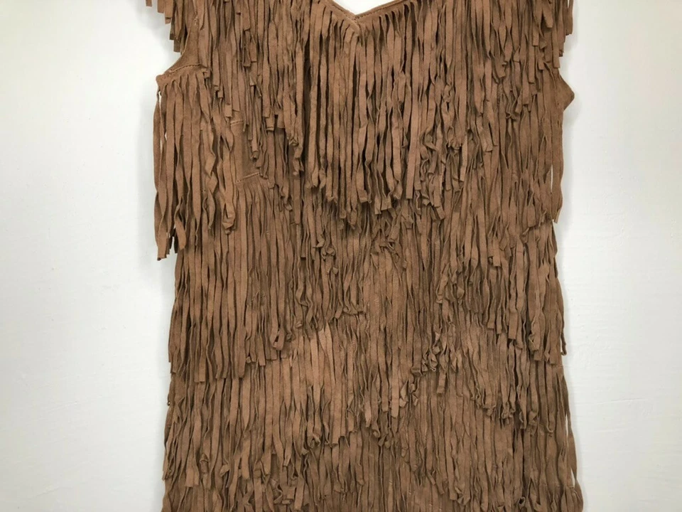 Vestido AllSaints Spitalfields Cabra Gamuza Cuero Marrón Flecos Sin Mangas Talla 00 Foto 4 de 4