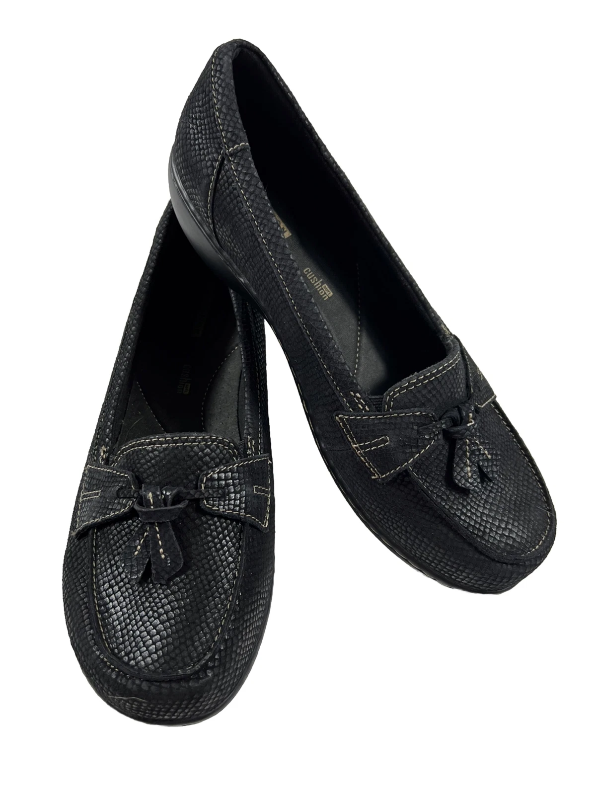 CLARKS Mocassini Donna 10 XW Ashland Bubble Nero Snake Scarpe Slip On NUOVI