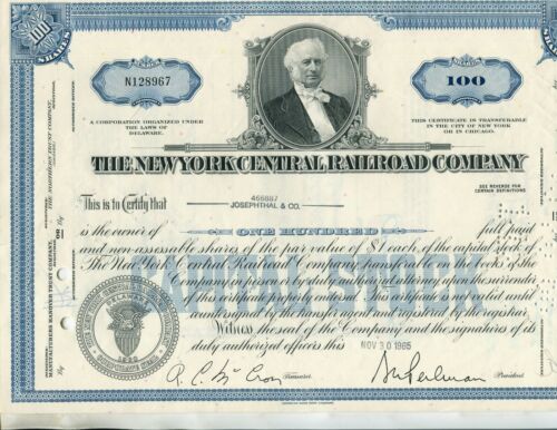 New York Central Railroad Co. 2 Stock Certificates 1955-1965 See Scans - Picture 3 of 4