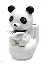 Black White Panda Reading On The Toilet Bowl Solar Power Toy As Funny Decoration