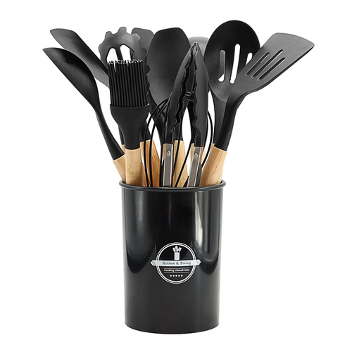 12-Pc Nonstick Cooking Pan Set with Wooden Handles – Includes Storage Bucket - 第 1/12 張圖片