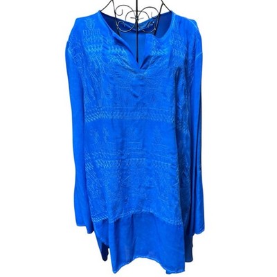 Soft Surroundings Royal Blue Embroidered V-Neck Boho Textured Tunic 1X