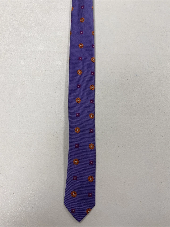 Gravata Royal Hanauer EUA masculina roxa floral padrão geométrico linho jacquard - Imagem 3 de 4