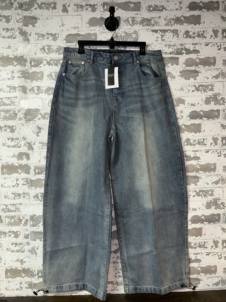 NWT! boohooMAN Denim Parachute Jeans - Vintage Blue Size 34R - Image 2 of 4