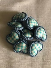 Lot Of Heart Shaped Blue & White Check Shank Buttons X 8 New