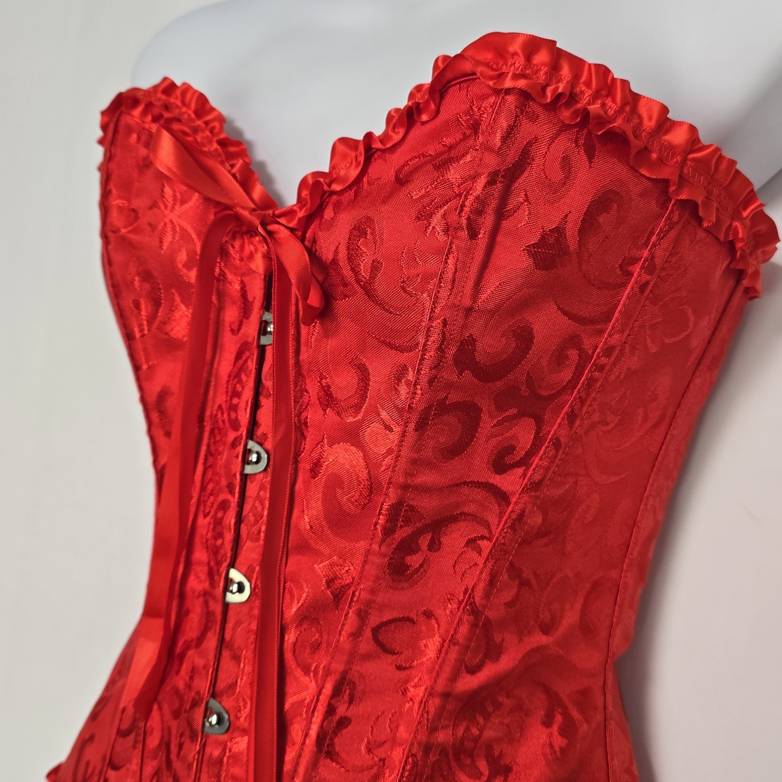 Lace Up Corset Boning Sweatheart Neckline Satin Finish Red Size S