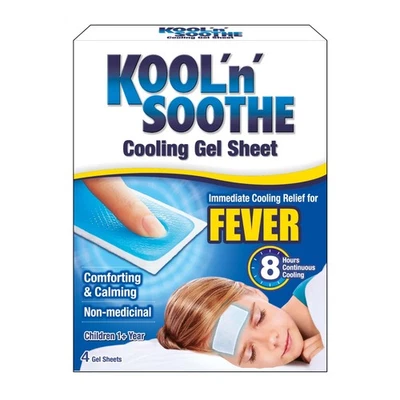 KOOL 'N' SOOTHE Fever Cooling Gel Sheets/ 4 Pack/Children 1+ Year/Immediate