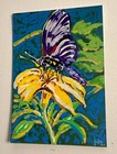 ACEO Original • Butterfly on Flower Series• Painting 3 of 3 OOAK Mini Art signed — photo 2