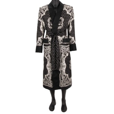 DOLCE & GABBANA Silk Crown Royal Robe Overcoat Dressing Gown Black White 13375