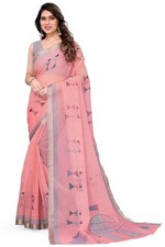 Women's Kota Doria Floral Printed Saree with Blouse Piece