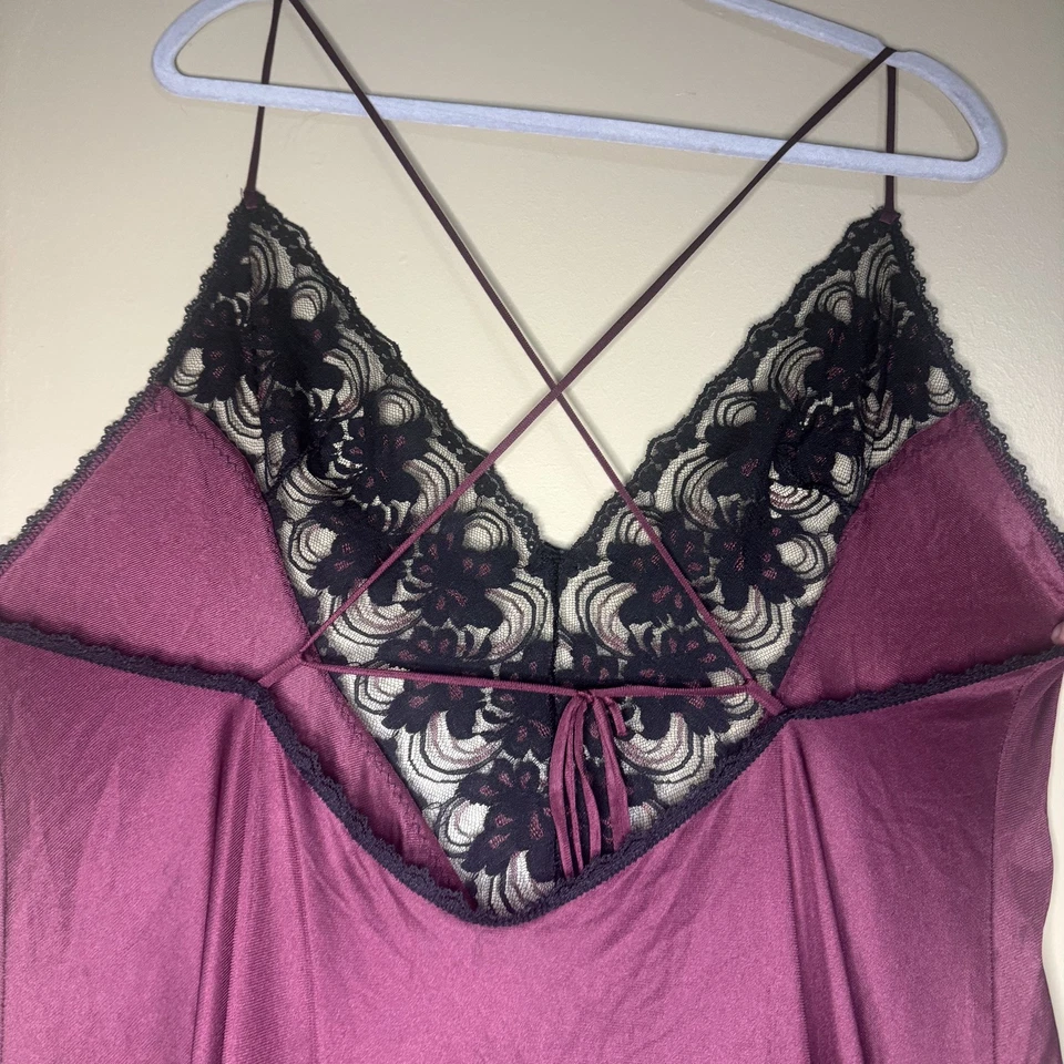 Винтажный 70 Adonna длинный подметания ночная рубашка SZ L высокий бордовый красный черный кружева романтический - Изображение 4 из 4