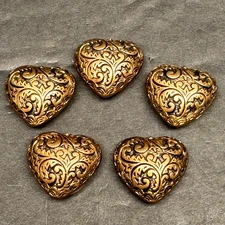 1990s Puff Heart  Embossed BUTTON COVERS - Brighton?? Scrolls & Swirls -5 pc SET