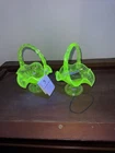 Fenton Vaseline Uranium Glass Baskets Set of 2 Iridescent Carnival Glows UV NWT