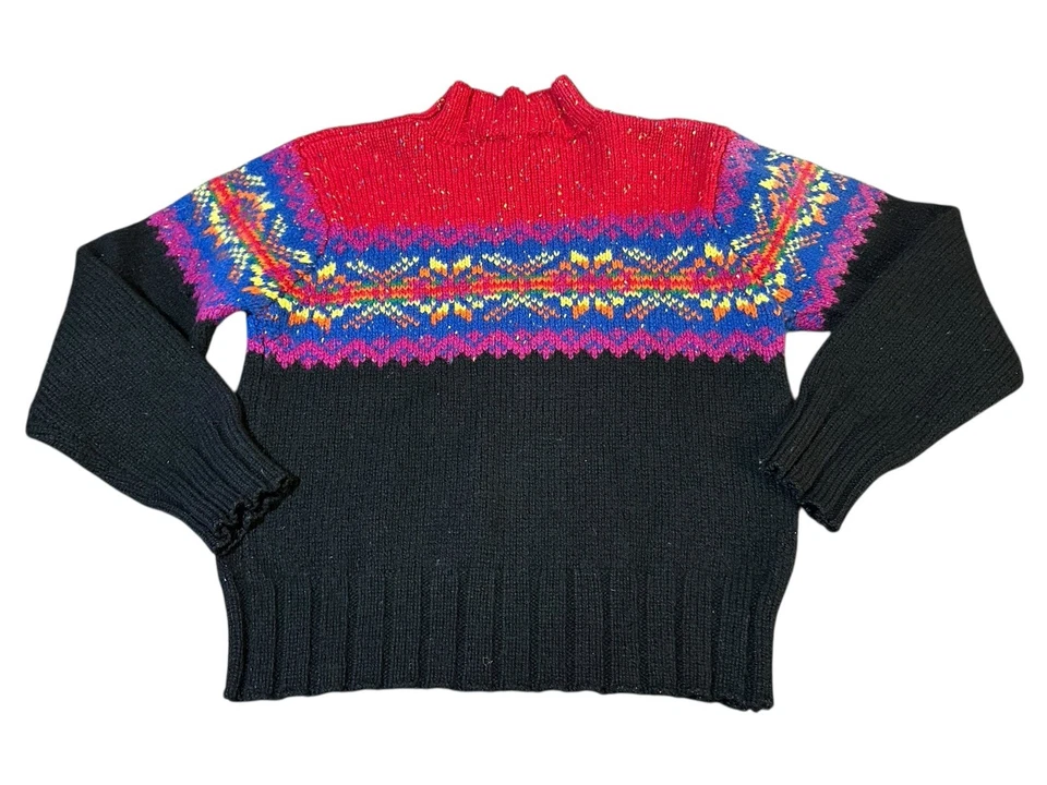 Vintage Express Tricot Colorful Patterned 100% Wool Sweater Thick Women's Large - Image 3 of 4