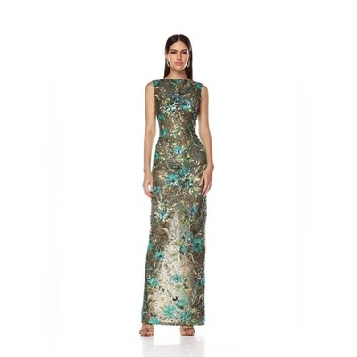 NWOT BRONX AND BANCO Violet Teal Maxi Dress , Elegant Green Floral Gown, size S