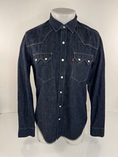 LEVI's - Denim Sawtooth Pockets PEARL SNAP Western SLIM FIT M Shirt - EXCELLENT