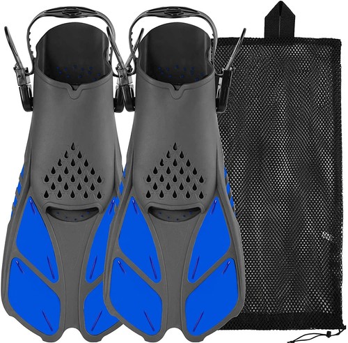Snorkel Fins, Swim Fins with Adjustable Buckles, Open Heel, Travel Size Short...