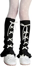 Women's Knitted Leg Warmers Bow Flared Ruffle Trim Knee High Leg Sleeve Socks