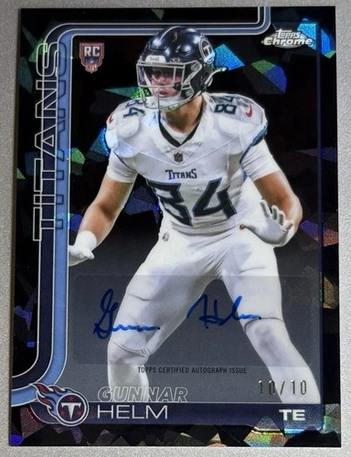 2025 Topps Chrome Sapphire Gunnar Helm Rookie Auto Black Refractor /10 Titans RC