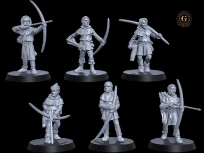 28mm Medieval Peasant Archers X6 Wargames & Collectors Miniatures