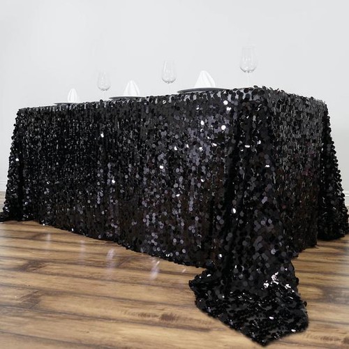 Black Rectangular 90x132" Large Payette Sequin Tablecloth Wedding Catering SALE - Picture 3 of 6