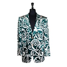 Mens 42R Green Velvet Abstract Swirl Blazer Sport Coat Wedding Party Jacket Prom