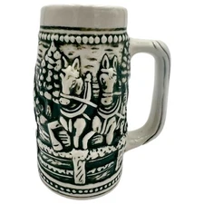 Vintage MCS Brazil BEER STEIN Sculpted Horse Drawn Wagon Colorado Rockies Scene