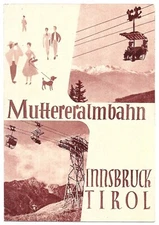 Vintage Leaflet Map Muttereralmbahn Cable Car Innsbruck Tirol Tyrol Austria