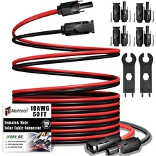 50 FT Solar Extension Cable 10 AWG 6mm²Solar Panel Extension Cable w/ Connectors