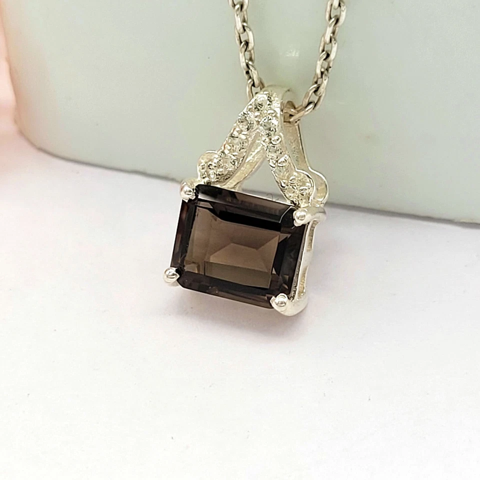 Lovely Smoky Quartz 925 Sterling Silver Pendant-Brown Gemstone Pendant Gift Her - Image 2 of 4